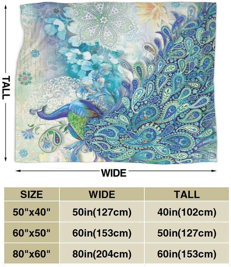 LuckyLou Peacock & Vintage Botanical Flannel Fleece Throw - Ultra Soft, Cozy, Warm & Lightweight Microfleece Blanket (50" x 40") - Image 3